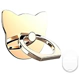 PZOZ Cell Phone Finger Ring Movie Grip Universal Smartphone Dock Car Mount/Sticky Stand/Holder/Kickstand for iPhone 7 6 Plus--Cat (Metal Gold)