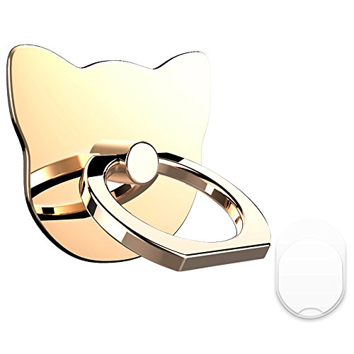 PZOZ Cell Phone Finger Ring Movie Grip Universal Smartphone Dock Car Mount/Sticky Stand/Holder/Kickstand for iPhone 7 6 Plus--Cat (Metal Gold)