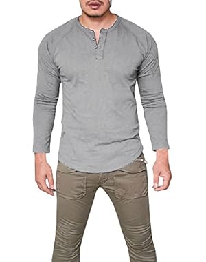 Mens Henley Long Sleeve Shirts Casual Slim Fit Pullover Button Blouse