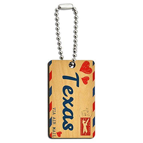 Air Mail Postcard Love for Texas Wood Wooden Rectangle Key Chain