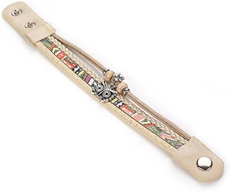 Multilayer Owl Vintage Leather Beaded Hand Woven Wristbands Bracelet for Men & Women