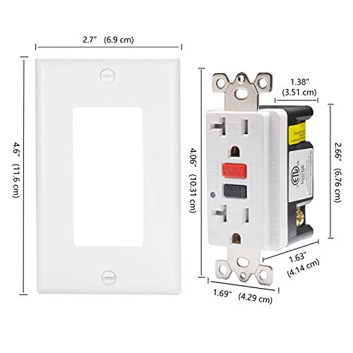 ELECTECK 20A WR GFCI Outlet, TR GFI Receptacle with LED Indicator, Weather and Tamper Resistant, Decorator Wall Plate Included, Residential and Commercial, ETL Certified, White - Thumbnail 6
