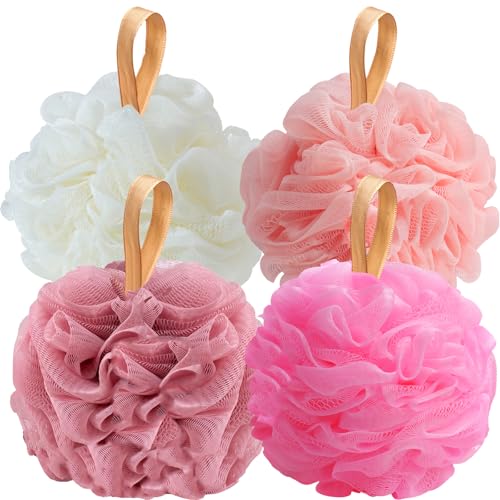 Fishent Loofah Bath Sponge, 4 Pack 70g Shower Loofahs Soft Mesh Pouf Shower Puffs Loofa Exfoliating Body Scrubber Ball for Men and Women