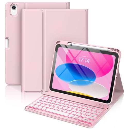 Vobafe Hülle mit Tastatur für iPad A16 11/10 Generation (2025/2022, 11/10.9 Zoll)- 7 Farben Beleuchtete Magnetische Abnehmbare Keyboard Schutzhülle mi