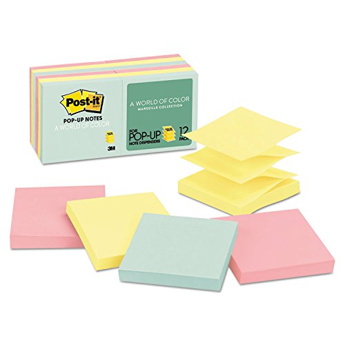 Post-it Notes, Pop Up, 3 quot;x3 quot;, 12/PK, Assorted Pastels