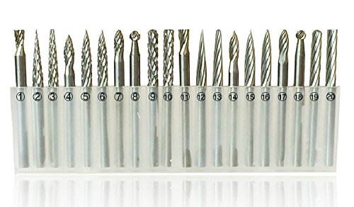 20pcs 3mm Shank Tungsten Steel Solid Carbide Rotary Files Diamond Burrs Set Fits Dremel Tool for Woodworking Drilling