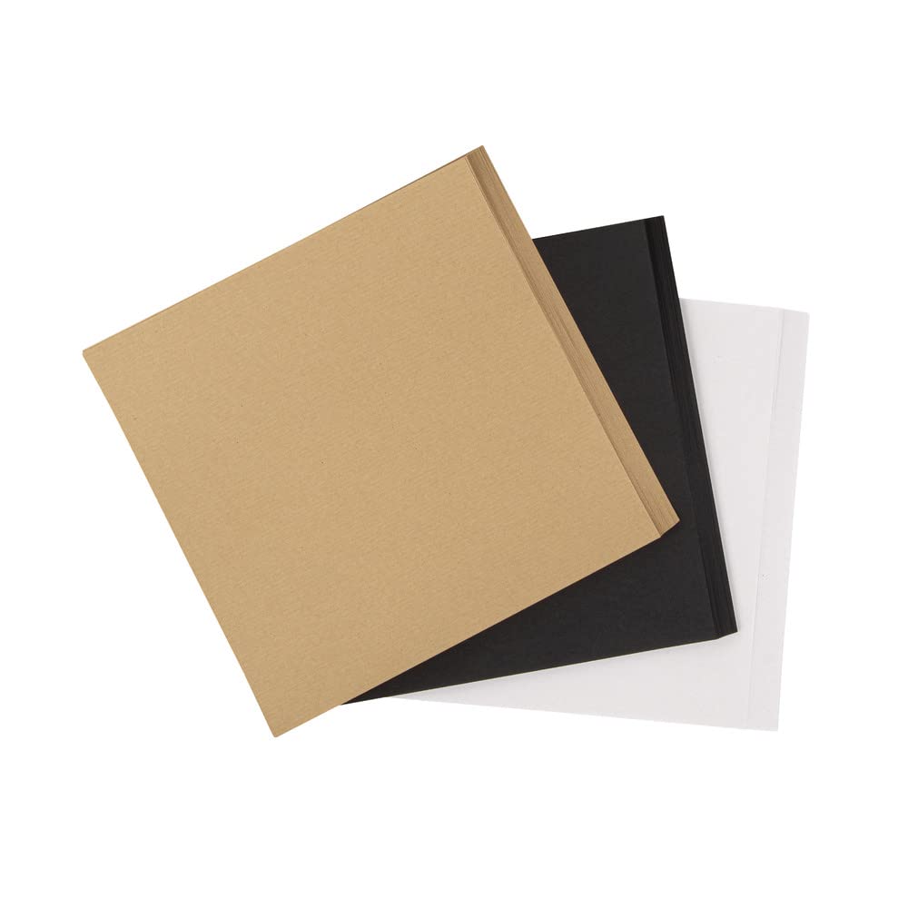 Rayher Origami Paper, Double Sided Origami Folding Paper, Craft Paper Pack with 100 Sheets in Black, White and Natural Brown, 20x20cm, 67372999