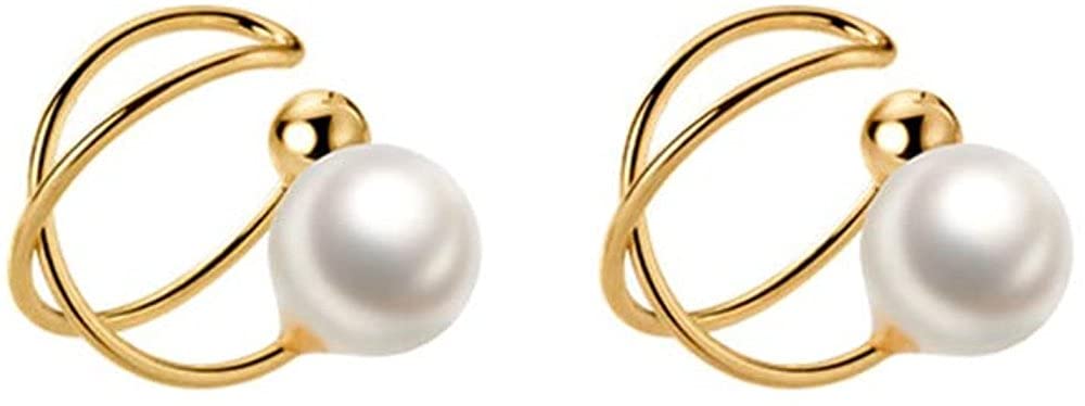Dainty Pearl Ear Cuffs Wrap Earrings Sterling Silver 14K Gold Plated Cross Criss Cartilage Huggie Hoop Stud Earrings Non Piercing Minimalist Jewelry Cute Gifts for Women Girls BFF