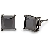 Men's Earrings - 6mm Square Black CZ Stud Men's Earrings - Gifts for Dad
