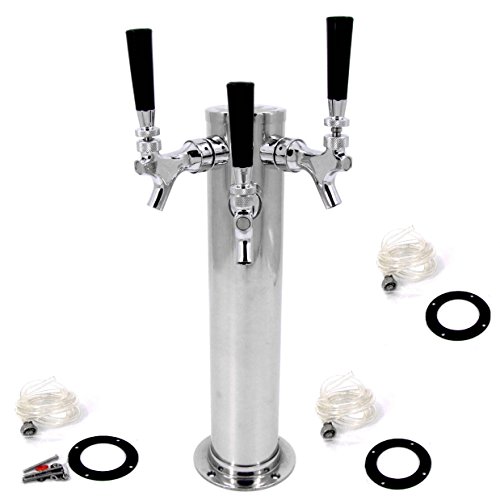 HFS(R) Brass Faucet Draft Beer Kegerator Tower 3" Column Stainless Steel (Triple Faucets) - Thumbnail 4