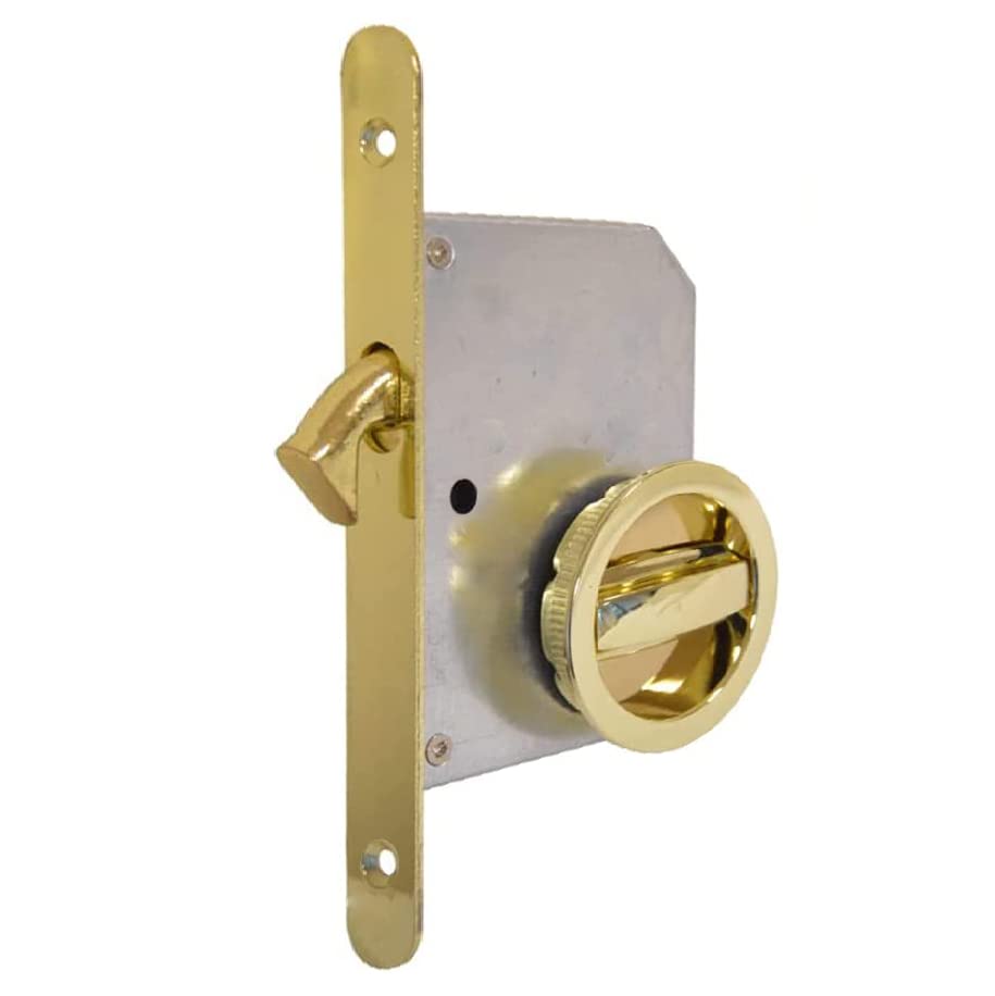 bricoleva.it Sliding Door Lock Kit Round Rosette With Lock, Handle with Patio Door Locks for Sliding Door (Polished Brass Colour)