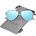 SOJOS Polarized Flat Mirror Lenses Sunglasses Classic Metal Double Bridge Glasses SJ1040 with Silver Frame/Blue Mirrored Polarized Lens