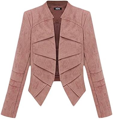 CLJJ7 Women's Casual Slim Asymmetric Short Faux Suede Moto Jacket (Small, Pink)