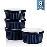 Sweese 501.103 Porcelain Souffle Dishes, Ramekins for Baking - 8 Ounce for Souffle, Creme Brulee - Set of 4, Navy