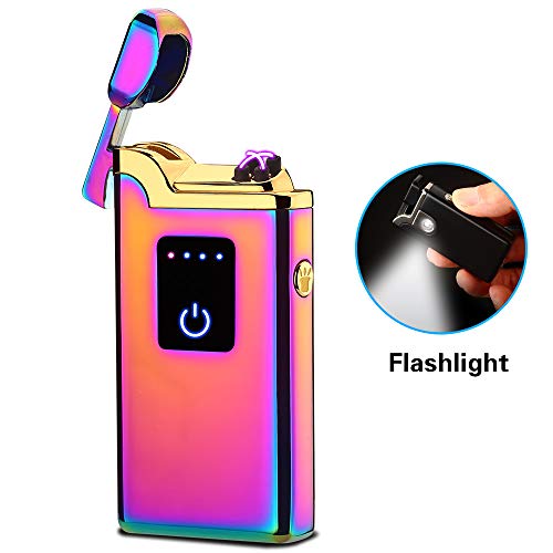 SunTime Dual Arc Lighter with Flashlight Plasma USB Rechargeable Flameless Windproof Mini Electric Double Arc Lighter for Cigar Candle Cigarette Pipe (Rainbow) - Thumbnail 6