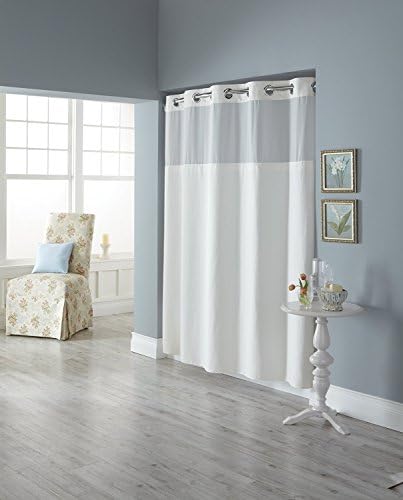 MINI Deer New pattern Removable lining On Hookless Shower Curtain Hookless Polyester 70.8 x 74 Inch Shower Curtain with Light-Filtering Mesh Screen Anti mildew Premium patent ABS Flex-On Rings White