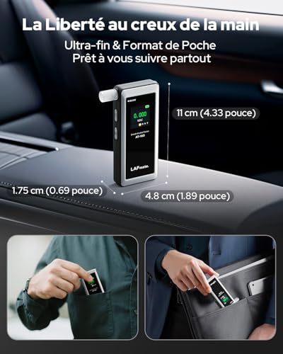 LAFMATE AT-160 Alcohol Tester, High Precision Alcohol Tester with Adjustable Alarm Threshold, LCD Display, Test Memory, Comes with 10 Tips - Perfect for Home Use