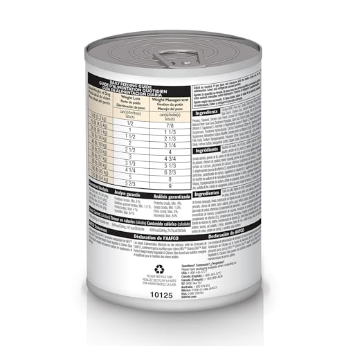 HILL’S SCIENCE DIET PERFECT WEIGHT, ADULT 1-6, WEIGHT MANAGEMENT SUPPORT, WET DOG FOOD, CHICKEN & VEGETABLES STEW, 12.5 OZ CAN, CASE OF 12