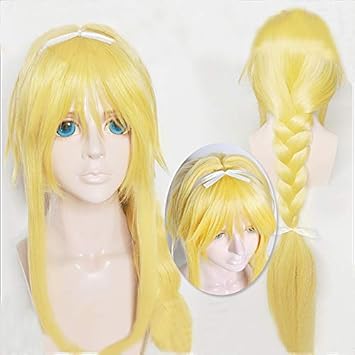 Amazon Com Anime 100cm Long Straight Golden Braided Cosplay Wig
