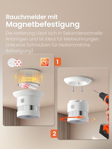 Heiman Smoke Detector Matter Over Thread with Magnetic Attachment, 5 Year Changeable Battery, EN 14604, 85 dB, for Apple Home, SmartThings & Home Assistant, Hub Required, HS1SA-M