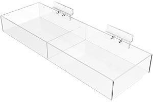 FixtureDisplays® Clear Acrylic Bin Transparent Plexiglass Organizer Tray Slatwall Basket 16.5W X 5.5D X 2.5"H Double Slot Plexiglass Holder Removalbe Hook Simple Screw Assembly 11709-15C 11709-15C-FBA