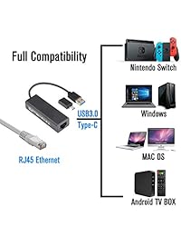DIGMALL Adaptador USB 3.0 Ethernet, Adaptador de Red USB, Adaptador USB a RJ45 Gigabit Ethernet Soporta 10 100 1000 Mbps Ethernet MacBook, Mac Pro, iMac, Superficie, Ultrabook, XPS, Nintendo Switch