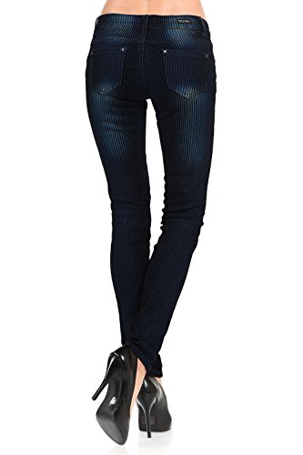 VIRGIN ONLY Women's Skinny pants with velvet stripe flocking-31-Black Blue