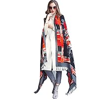 DANA XU 100% Pure Wool Women Winter Large Size Pashmina Travel Shawl (Grey&Red)