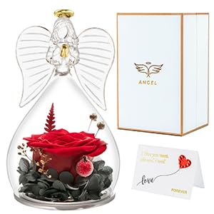 Miofula Preserved Rose Angel Gifts Mum, Handmade Angel Eternal Rose Gifts Forever Rose in Glass Angel Figurines, Wife Grandma Christmas Birthday Mother's Day Anniversary Wedding Decor Gift