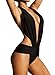 Fairviewer Women's Deep Plunge Halterneck One Piece Bikini Swimsuit Swimwear (M, Black)