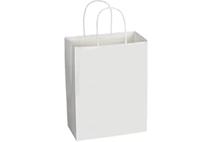 Oletx 24PCS White Kraft Paper Gift Bags with Handles Bulk 8x4.25x10.5 Inch, Craft Shopping Bags,Grocery Retail Bag,Wedding Bags,Birthday Bags