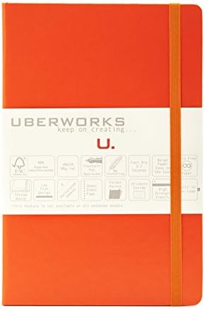 2nd Edition UBERWORKS TEHNIK Classic Orange Hardcover Dotted/Dot Grid Elastic Closure Notebook/Bullet Journal A5 Medium 5.6x8.4in 192 Pages 80gr. Smooth Ivory Paper, Index, Back Pocket &amp; Labels