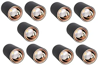 Errol 3 Watt Black Body Surface Cylinder Light Ceiling | Mounted Spot Light | Cylinder Light for Indoor | Down Cob Light for Balcony,Room,Hallway, Color-Warmwhite. (Pack of 10)