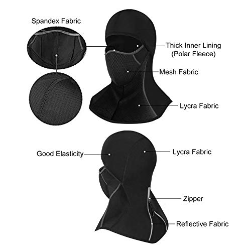 Kuyang Balaclava Windproof Ski Mask, Cold Weather Face Mask for Skiing, Snowboarding, Motorcycling & Winter Sports Black