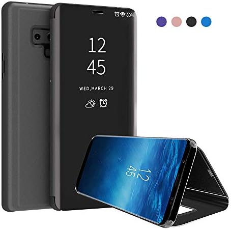 Galaxy Note 9 Case, Tersely Clear View Standing Cover Flip Case Slim Fit Translucent Mirror Smart Cover Luxury [Metal Electroplating Technology] [Mirror Touch Flip Folio Case Cover] Plating Ultra Slim Fit Book Style Practical Stand Full-body Protective [Anti-Scratch] Case For Samsung Galaxy Note 9 (Black)