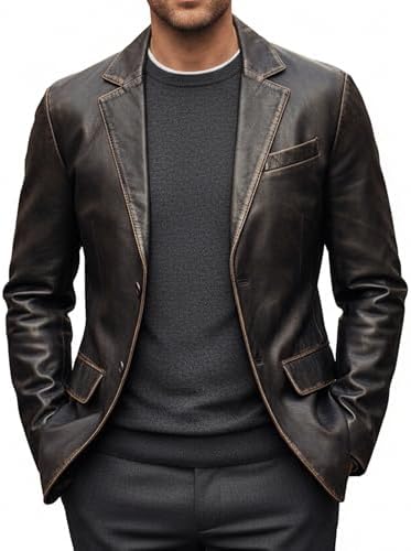 BGSD Men John 1-Button Lambskin Leather Blazer Sport Coat Jacket