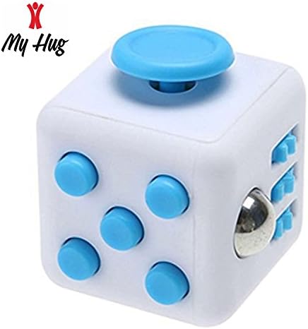 Fidget Cube Clicker Toy - Silicon and ABS Plastic - Reduce Stress, Anxiety &amp; Help Focus - For Children and Adults - Color: white and blue …