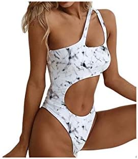 nanzhushangmao Women One Piece Retro Print One Shoulder Cut Out High Waisted Bikini Halter Neck Tankini Swimsuit