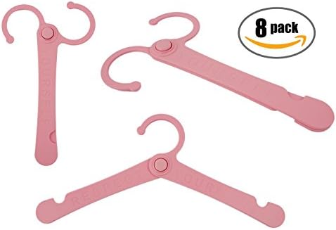 Easy Foldable Heavy Duty Plastic Clothes Hangers for Adult, Kids, Baby and Infant, Protect Collars, Perfect Clothes Organizer with Hook, Various Colors, 2 Sizes, Set of 8 (For Adult, Pastel Pink)