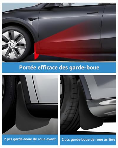 LANGBEAN Mudflaps for Tesla Model Y Juniper 2025 2026 2027, 4pcs Front and Rear Mudflaps with Mounting Screws, Splash Guard Accessories No Need to Drill [Not for Standard]