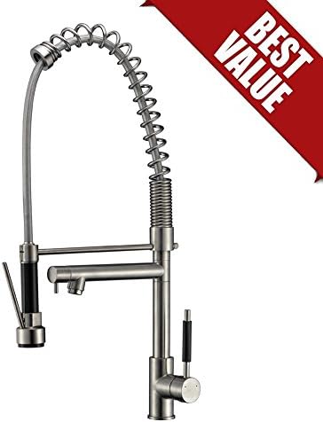 Refin Heavy Duty Kitchen Faucet Brushed Nickel High Arc Soft Single Handle, Sturdy and Durable Pull Down Pre Rinse Sprayer Kitchen Sink Faucet (Used Only Opend Package)