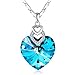 PLATO H 3 Hearts Crystal Necklace for Women, Pendant Engraved Love You - Wedding Gifts for Her Anniversary Mother's Day Valentine’s Day Birthday - in Gift Box, Blue