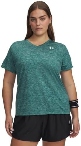 Femme Tech Twist Short Sleeve V Neck T-Shirt, Rack Vert / / Blanc, XS EU