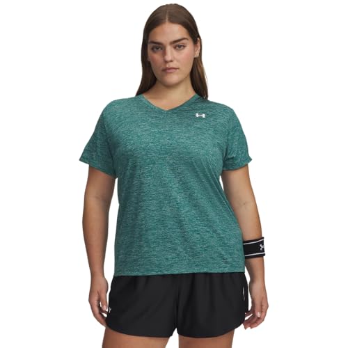 Femme Tech Twist Short Sleeve V Neck T-Shirt, Rack Vert / / Blanc, XS EU