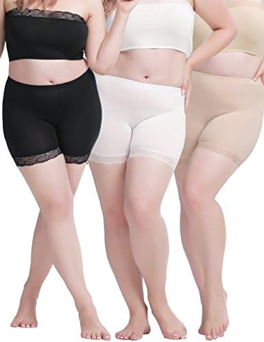 THIN MORE Plus Size Cotton Clothing Lace Boyshorts Panties Pack for Women 7 Pack of 3 Black White Nude