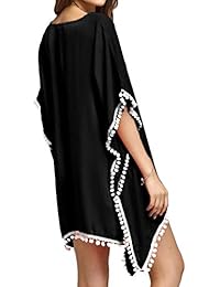 Bata de playa de gasa tipo túnica con pompones para dama