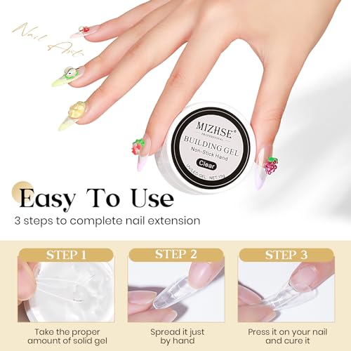MIZHSE Builder Solid Gel, Clear Non-Stick UV Nail Extension Gel for Nail Art Decoration and Repair DIY Nail Art Manicure 15g