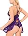 Ababoon Lace Babydoll Lingerie Chemises Sexy Outfits Nightwear G-String Set Purple