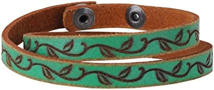 Slim Double Wrap Green Leather Bold Natural Floral Leaf Vine Bracelet