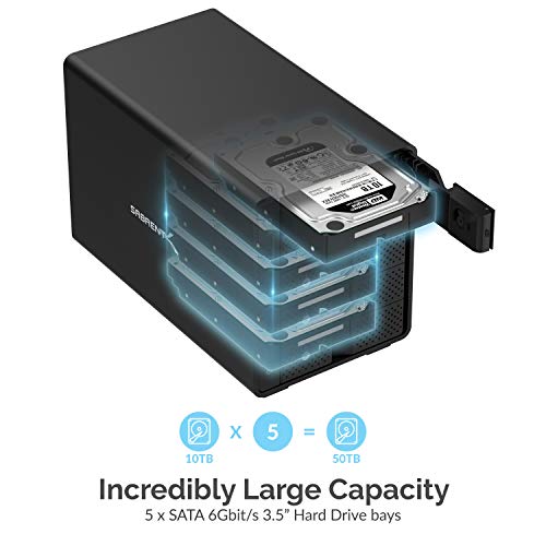SABRENT 5-Bay USB 3.2 Gen 2 SATA Docking Station for 3.5” HDD/SSD, 10Gbps USB-C DAS, Tray-Less Hot-Swap, Aluminum Enclosure with 120mm Cooling Fan, Individual Power Switches, No RAID (DS-SC5B)